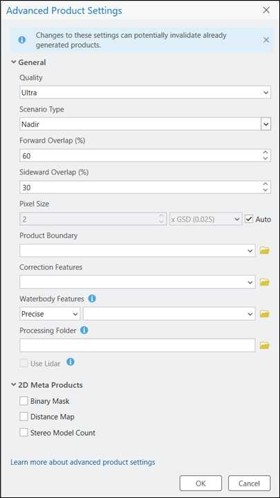 Cuadro de diálogo Configuración avanzada de productos