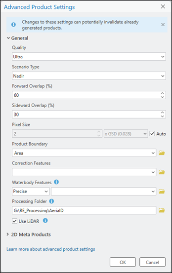 Cuadro de diálogo Configuración avanzada de productos