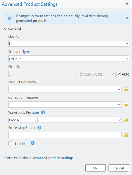 Cuadro de diálogo Configuración avanzada de productos