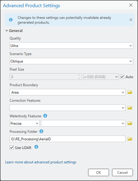Cuadro de diálogo Configuración avanzada de productos