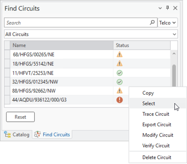 Panel Buscar circuitos