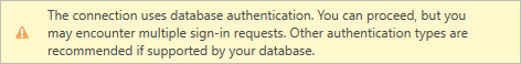 Mensaje de advertencia de autenticación de base de datos