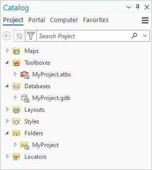 Conexiones del proyecto en el panel Catálogo