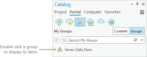 Lista de grupos en Mis grupos en el panel Catálogo