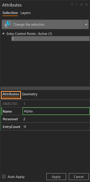 Fenêtre Attributes (Attributs)