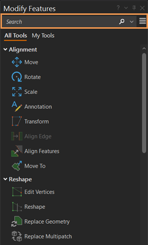 Fenêtre Modify Features (Modifier des entités)