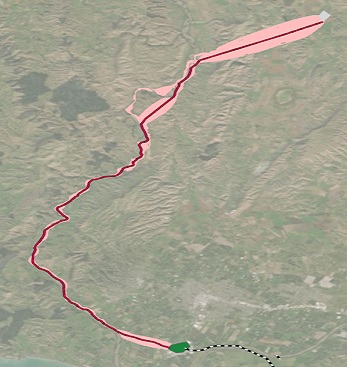 Deux localisations sont connectées par une zone de type couloir et une ligne du chemin de moindre coût