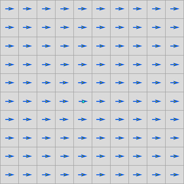 Raster horizontal de 10x10 avec les flèches de vent indiquant que le vent souffle vers l’est