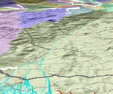 Vue 3D des chemins au coût similaire convergeant pour retourner à la source