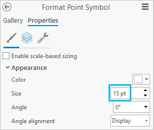 Les unités d’affichage des symboles 2D sont utilisées dans la fenêtre Symbology (Symbologie).