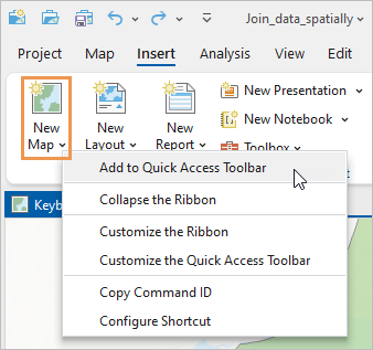 Menu contextuel affichant les options Quick Access Toolbar (Barre d’outils Accès rapide) pour une commande du ruban