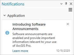Annonce logicielle dans la fenêtre Notifications