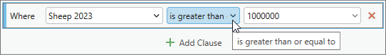 Clause dans la fenêtre Select By Attributes (Sélectionner selon les attributs)