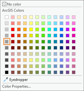 Palette de couleurs indiquant la couleur Gray 40% (Gris 40 %) (ligne 5, colonne 1).
