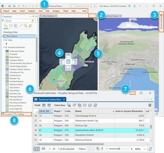 Interface utilisateur d’ArcGIS Pro avec personnalisations