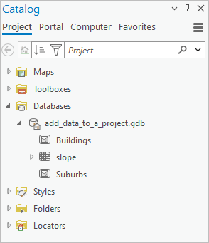 Fenêtre Catalog (Catalogue) avec le dossier Databases (Bases de données) développé