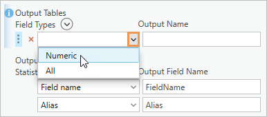 Liste déroulante Field Types (Types de champ) avec l’option Numeric (Numérique) indiquée