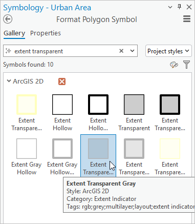 Symbole Extent Transparent Gray (Étendue transparente grise)