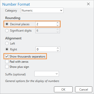 Boîte de dialogue Number Format (Format de nombre)