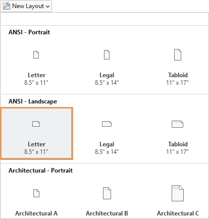 Menu des orientations et formats de page