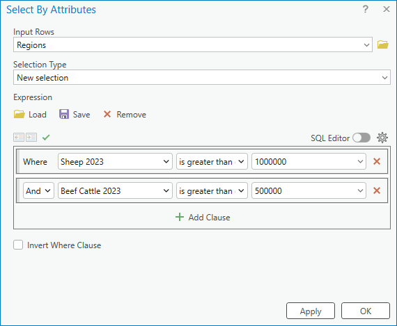Boîte de dialogue Select By Attributes (Sélectionner selon les attributs)