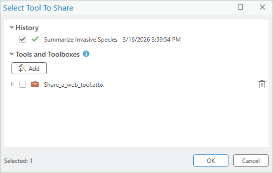 Fenêtre Select Tool To Share (Sélectionner l’outil à partager)