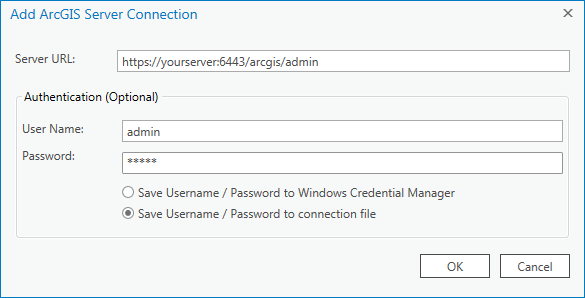 Fenêtre Ajouter une connexion à ArcGIS Server