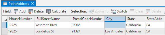 Données PointAddress sans champ ID de jointure et valeur de la ville manquante 