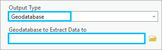 Dans l’outil Extraire des données d’une géodatabase, l’option Type en sortie est définie sur Géodatabase.