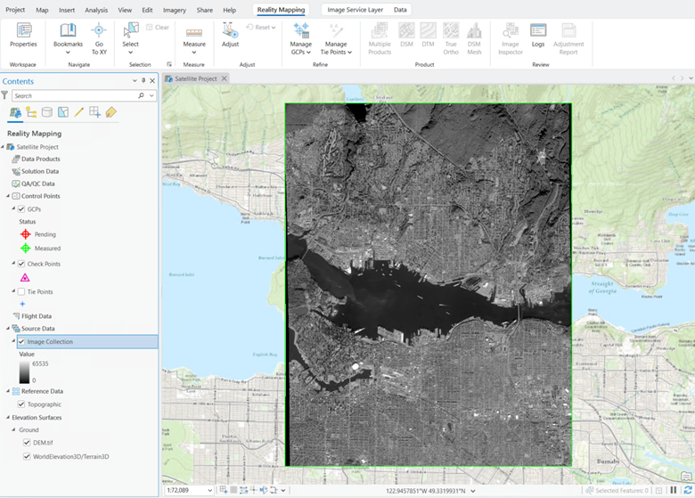 Collection d’images satellite après la création d’un espace de travail Reality Mapping