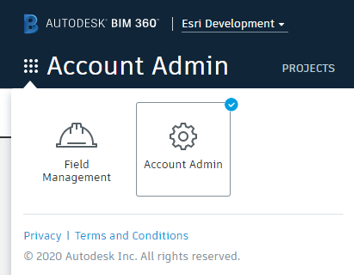 Interface utilisateur Administrateur de compte Autodesk BIM 360