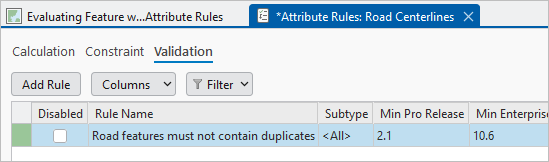 Vérification Duplicate Feature (Entité dupliquée) en vert sur l’onglet Validation