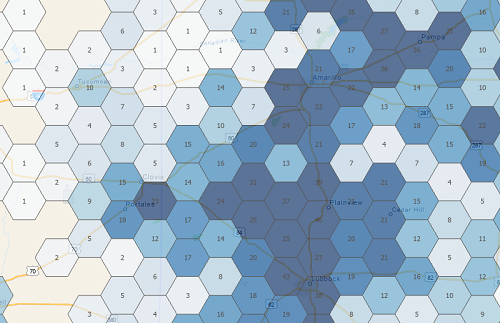 Couche d’entités regroupée de forme hexagonale plate