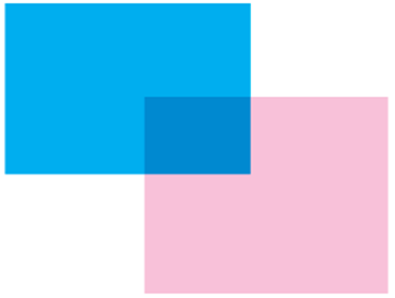 Rectangles bleu et rose superposés avec mélange de couleurs