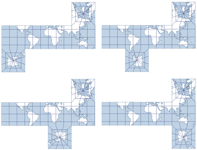 Exemples de projections cubiques utilisant respectivement les options 12 à 15