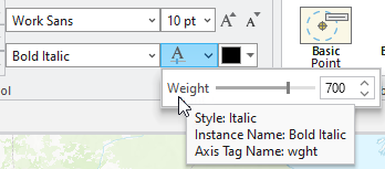 Passez le curseur sur le nom de l’axe de variation pour obtenir le style, le nom de l’instance et le nom de la balise d’axe.