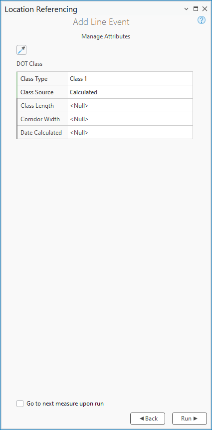 Page Manage Attributes (Gérer les attributs) dans la fenêtre Add Line Event (Ajouter un événement linéaire)