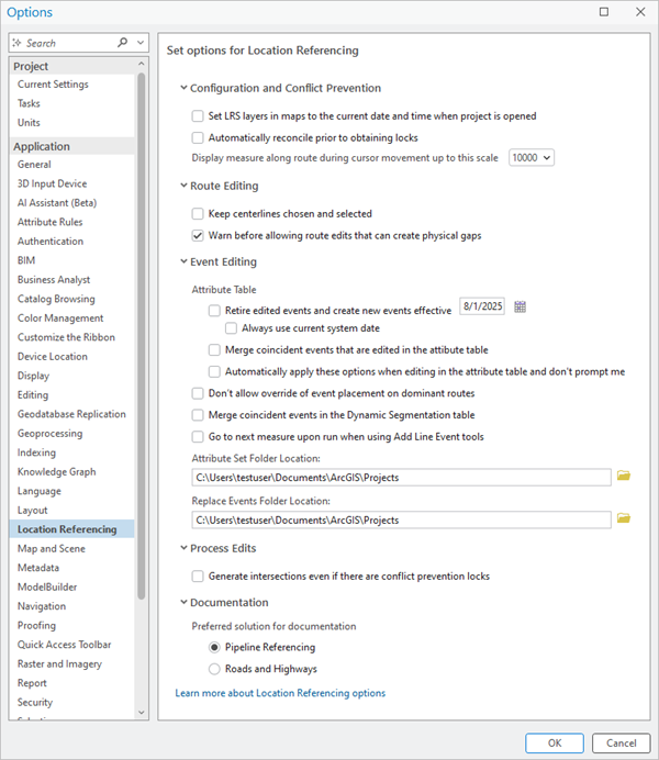 Options de Location Referencing
