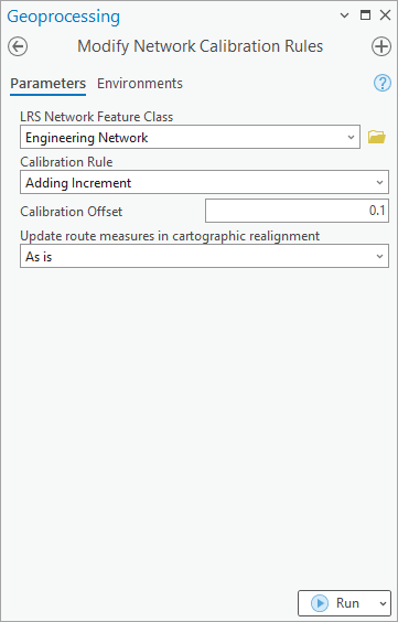 Outil de géotraitement Modifier les règles du calibrage du réseau qui utilise la règle de calibrage Adding Increment (Ajout incrémenté)
