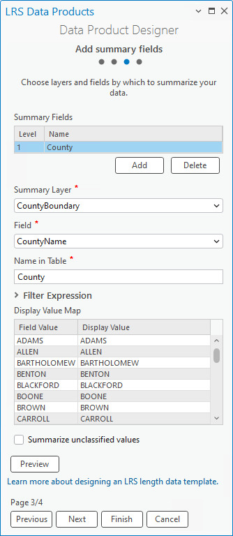 La page Add summary fields (Ajouter des champs de récapitulation)