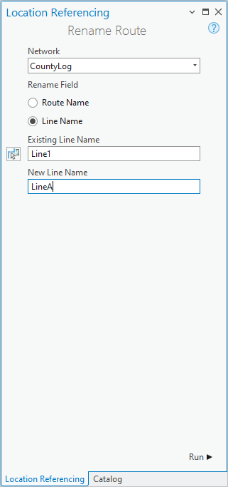 Fenêtre Rename Route (Renommer l’itinéraire) avec les options de nom de ligne