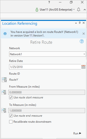 Fenêtre Retire Route (Retirer l’itinéraire) avec verrou acquis