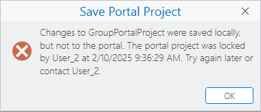 Message d’erreur Enregistrer le projet de portail