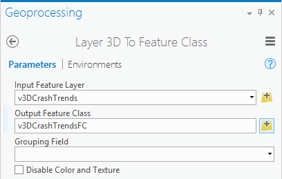 Exécuter l’outil Layer 3D To Feature Class (Couche 3D vers classe d’entités)