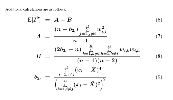 Formules mathématiques supplémentaires pour la statistique Indice local de Moran.