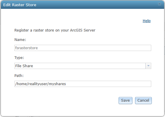 Inscrire le raster store de partage de fichiers