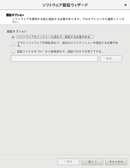 認証オプション ダイアログで、使用環境に応じた認証オプションを選択します。