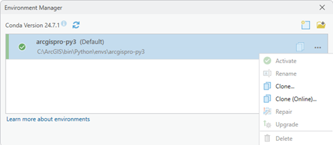 Environment context menu