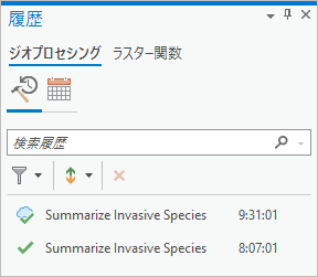 ジオプロセシング ツール エントリーがある履歴ウィンドウ