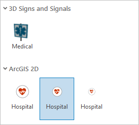 シンボル ウィンドウで選択した Hospital シンボル
